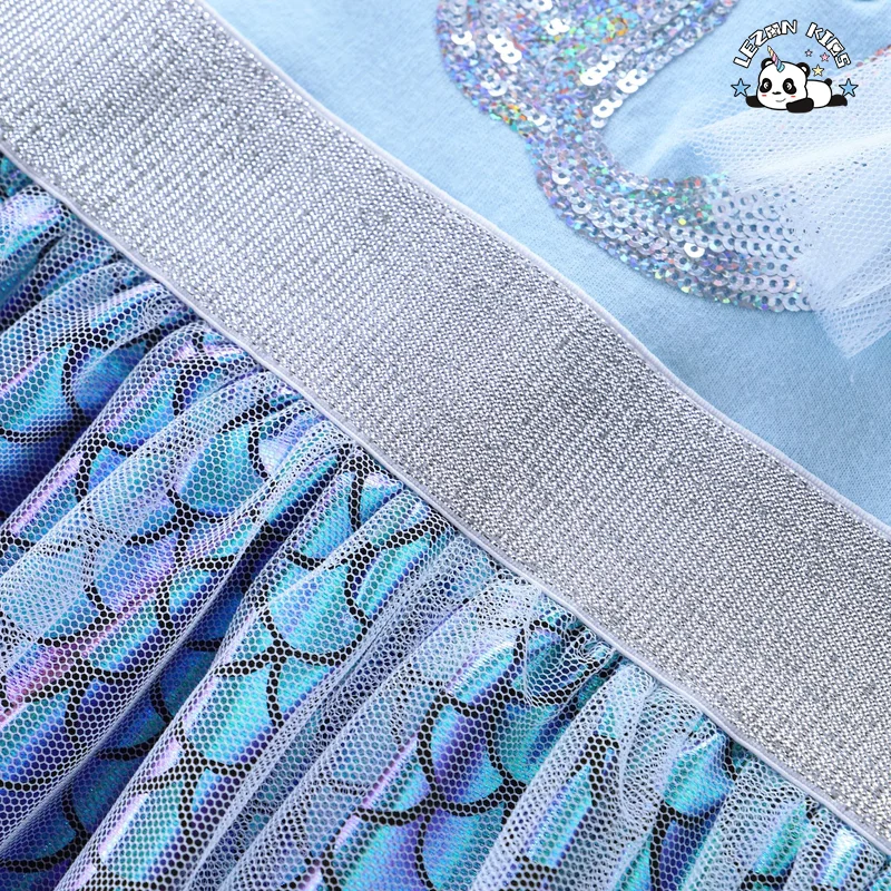 LEZONKIDS - Chegadas Recentes Vestidos de Sereia para Meninas Estampados com Malha de Escama de Peixe em Algodão, Sem Mangas, Verão, Vestidos Retos Fofo